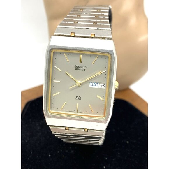 Seiko Men's Watch SQ Quartz Vintage Silver Dial 2-Tone Stainless Steel Tank 27mm - Picture 1 of 13